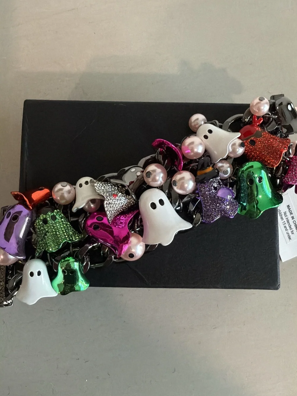 Betsey Johnson Multi-Color Ghost & Pink Pearl Charm Bracelet